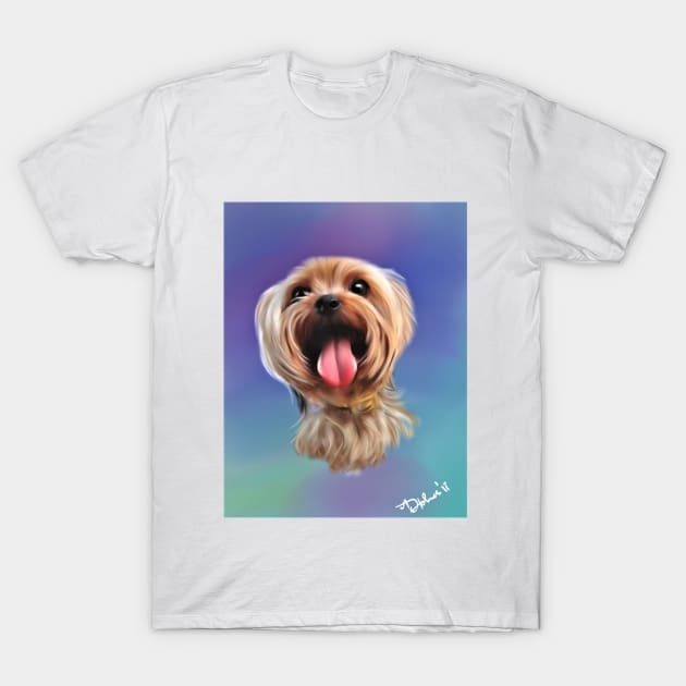Yorkshire Terrier Puppy Dog Digital Oil Painting T-Shirt by AdrianaHolmesArt